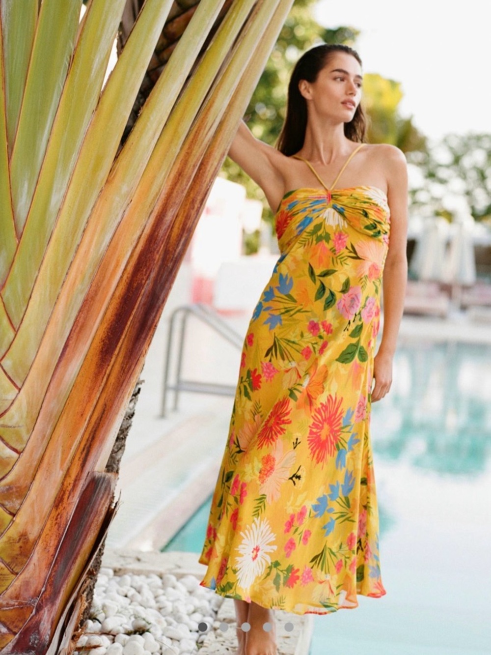 NWT By Anthropologie Halter Slip Dress - yellow floral - size large - Picture 6 of 9